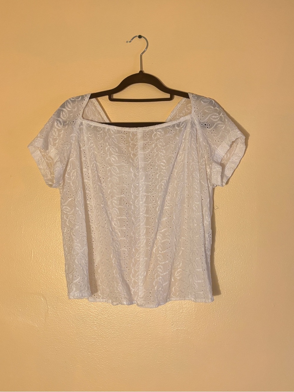 Comme Des Garçons Eyelet Lace Short Sleeve Top Open Back Knot Detail
